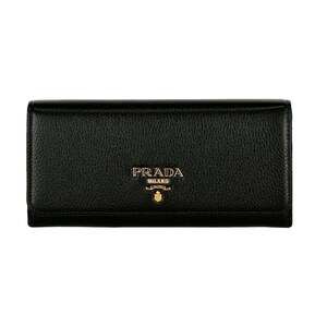 Prada Vitello Grain Nero Black Leather Continental Long Wallet Zipper